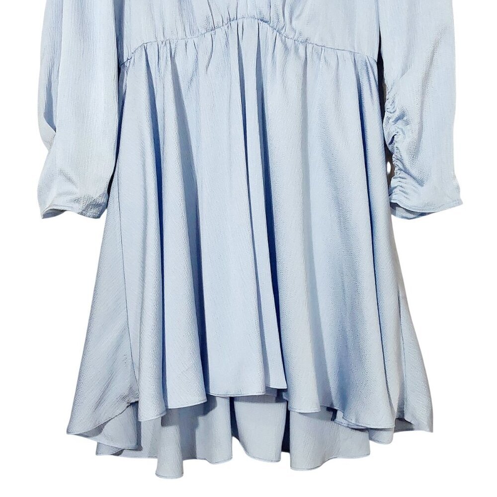 NWT Maje Revolver Hammered Crepe Baby Blue Ruched Sleeve Mini Dress - 42 (10) - Picture 6 of 16